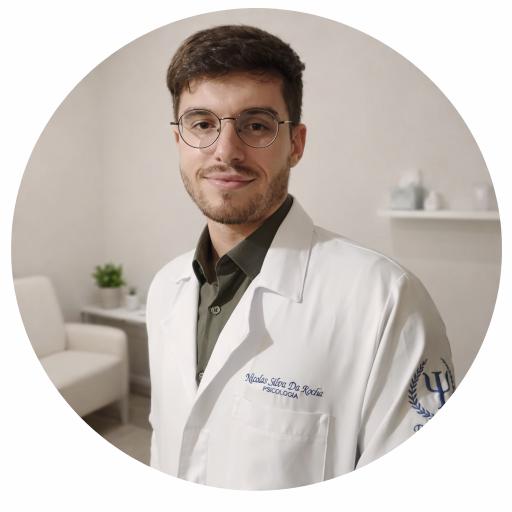 Psicólogo Nícolas Rocha de jaleco